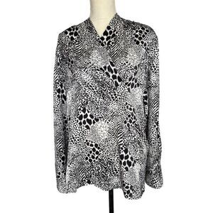 Vintage Michel Ambers Women's Animal Print Satin Blouse Black Tiger Stripes